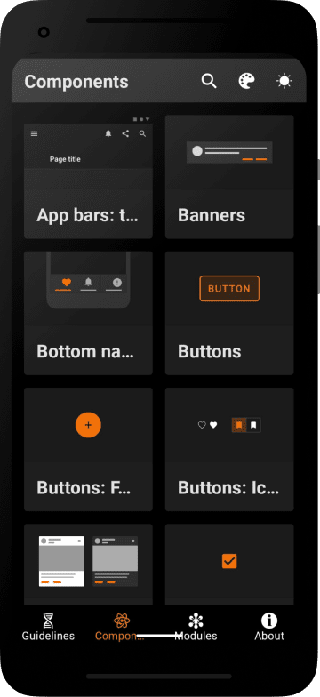 Android app - Components dark section showcase