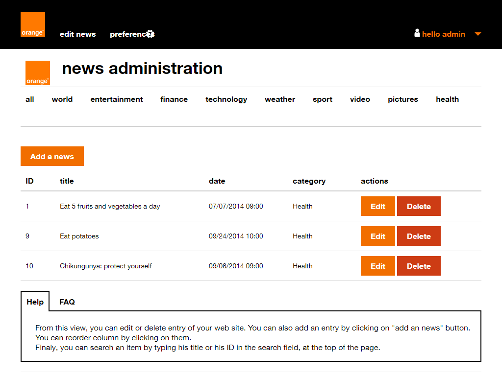 Administration mainpage screenshot