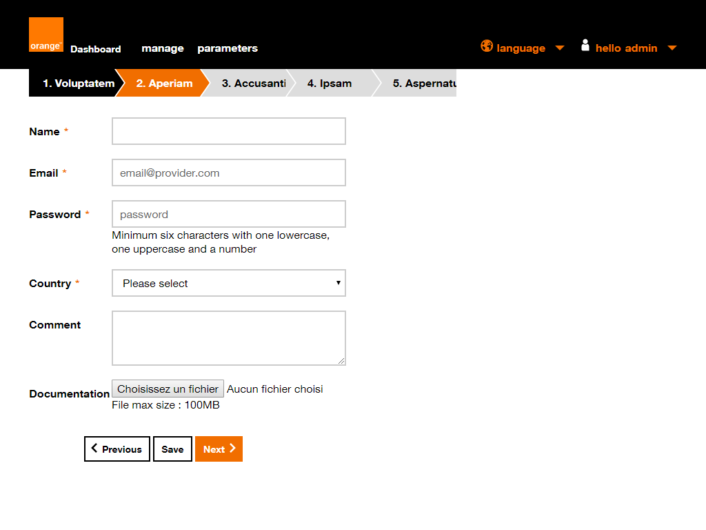 Orange form screenshot