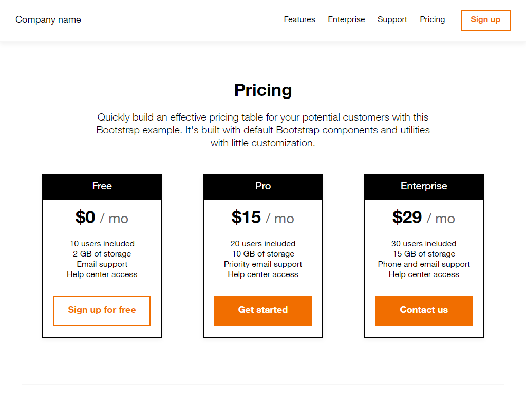 Pricing screenshot