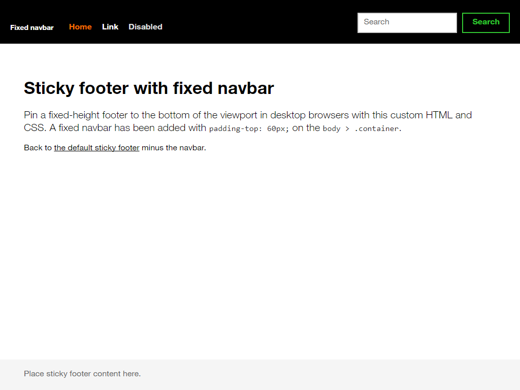 Sticky footer navbar screenshot