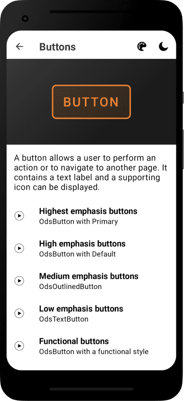 Android app - Buttons section showcase