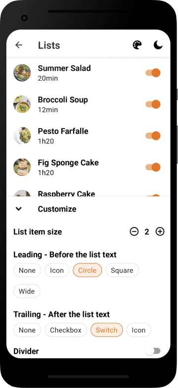 Android app - Lists section showcase